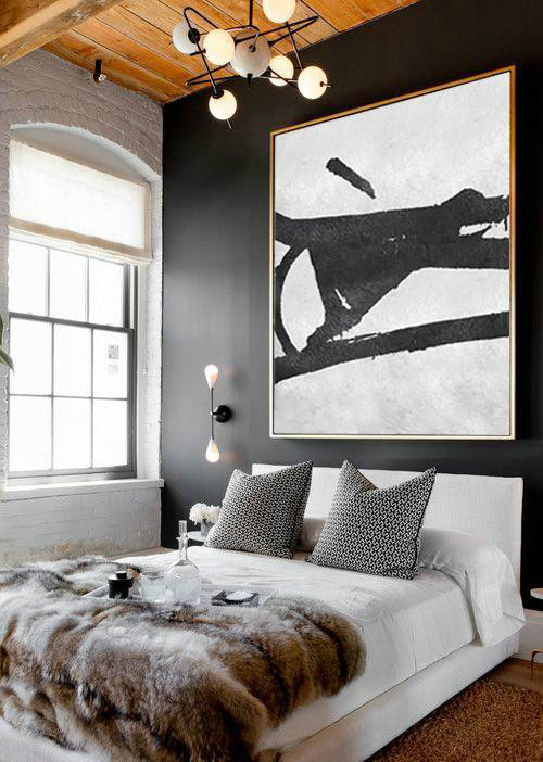 Original Artwork Extra Large Abstract Painting,Oversized Minimal Black And White Painting - Modern Canvas Art